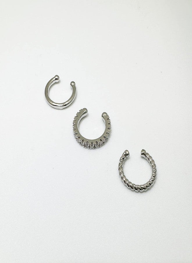 DOLLESS Ear Cuff Earrings for Women Cubic Zirconia Hoop Huggie Ear Cuffs for Women Non Piercing (Silver) - Image 5